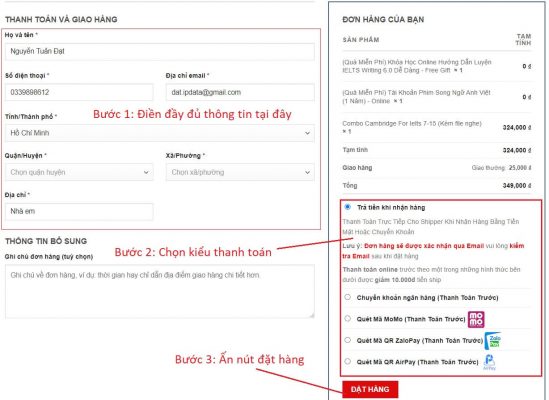 Hướng Dẫn Đặt Sách IELTSBOOK